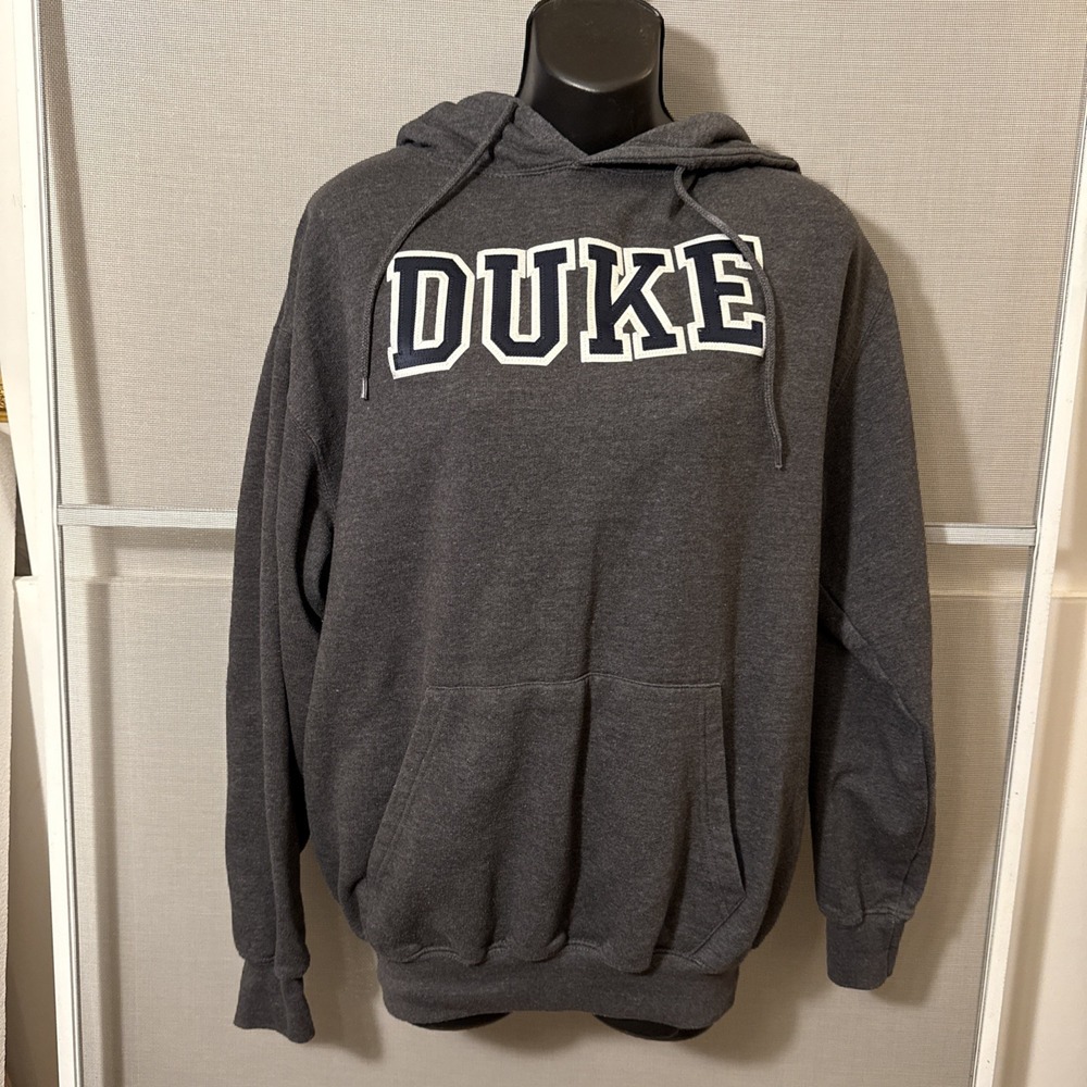 Duke University Gray Fleece Hooded Sweatshirt Stitched‎ Spellout Hoodie Soffe L